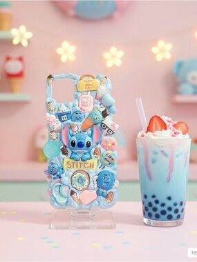 Stitch Themed Blue Handmade Decoden Phone case